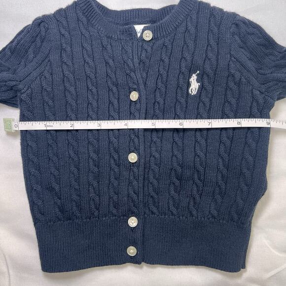 Ralph Lauren Cardigan Baby Size 6M Navy Blue Cable Knit Preppy Classic Polo Logo - Picture 6 of 12